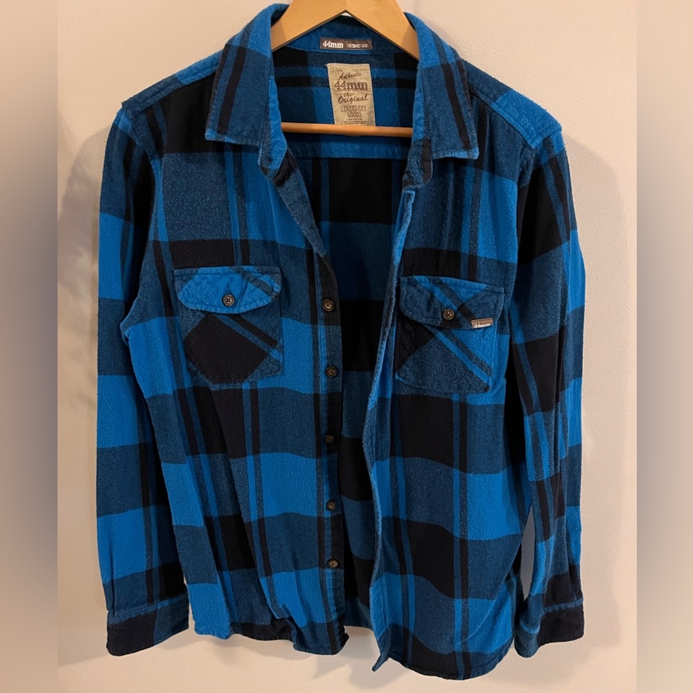 44mm Pacsun Blue and Black Men's flannel jacket